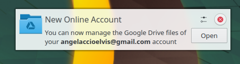 Google Drive KAccounts notification